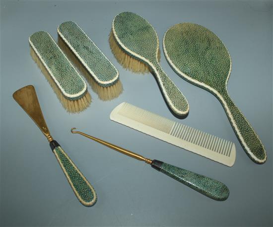 Shagreen and ivory-mounted dressing table set